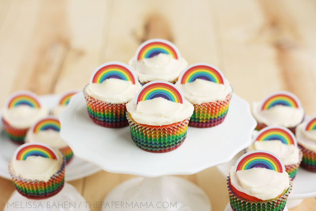 Rainbow Cupcake Recipe and Rainbow Cupcake Topper Printables // Lulu the Baker for thepapermama.com