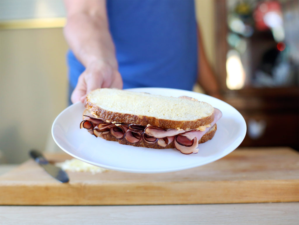 The Ultimate Grilled Cheese and Ham Sandwich with Savory Pickle and Cheese Spread