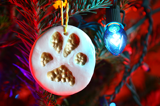 Create a paw print ornament from your furry friend's foot, from Caught on a Whim.