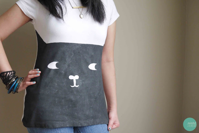 This hand painted cat face shirt looks like it's pretty easy to create, from Minted Strawberry.