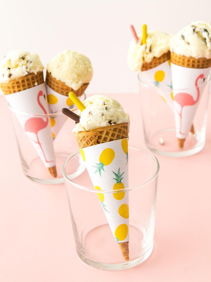 Check out this yummy looking Pina Colada ice cream recipe. It comes with free printable ice cream cone cover. Found on Sarah Hearts. 