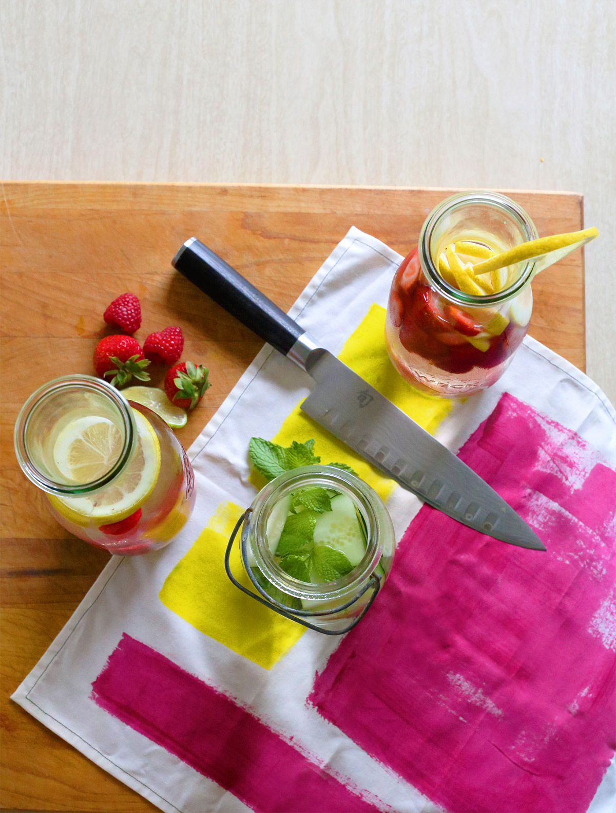 Back to School Infused Water Recipes in Jars with Knife